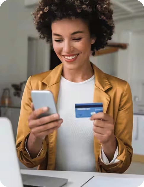 Customer paying by card on a phone
